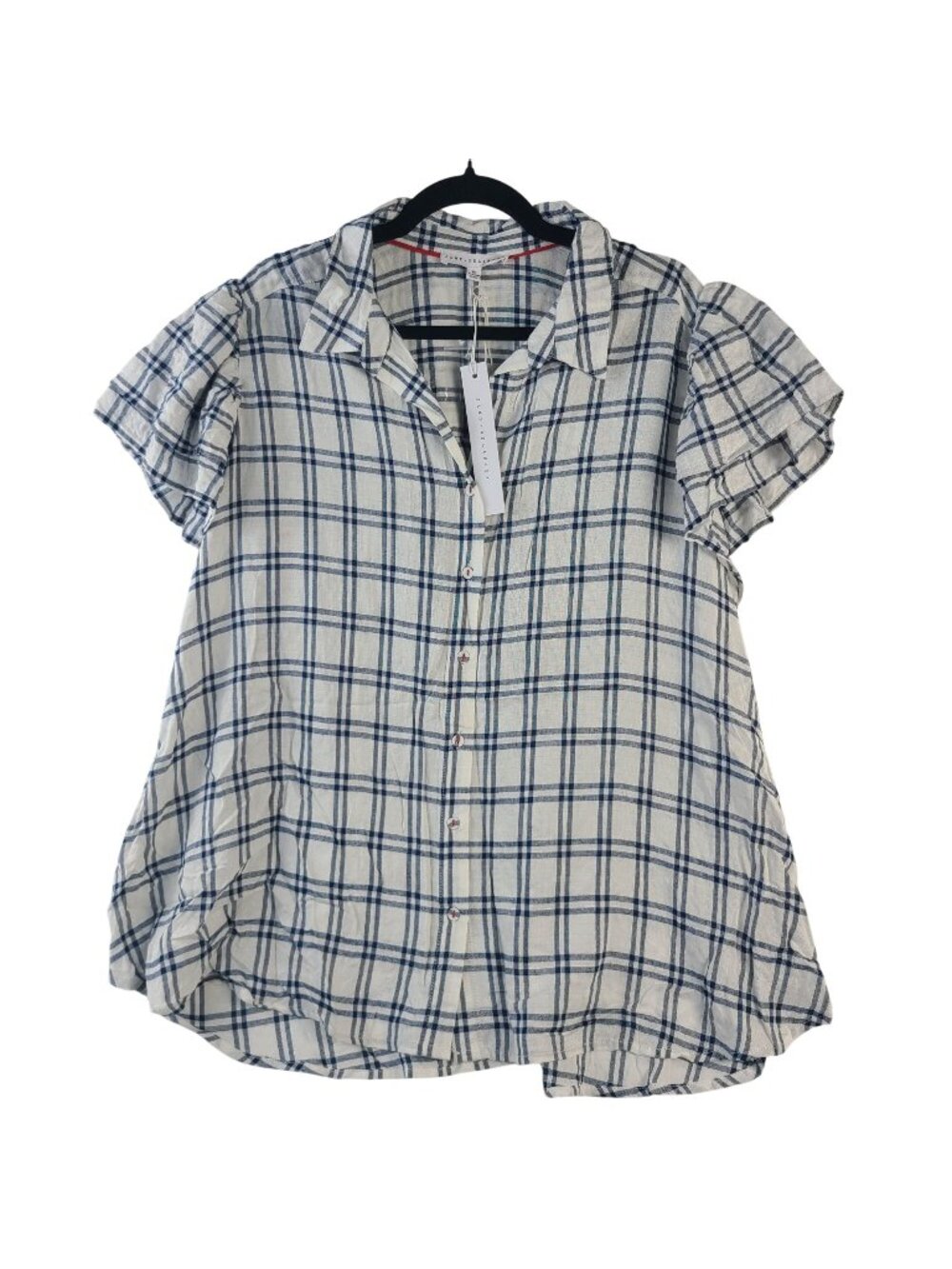 NEW Jane + Delancey Blue Plaid Short Sleeve Button-Up Blouse Sz 3X